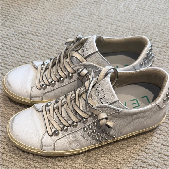 Leather Crown Silver-Studded White Sneakers - Picture 3 of 7